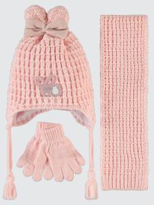 Resim Kız Çocuk Atkı Bere Eldiven Setleri 2-5 Yaş Açık Pembe - Paket